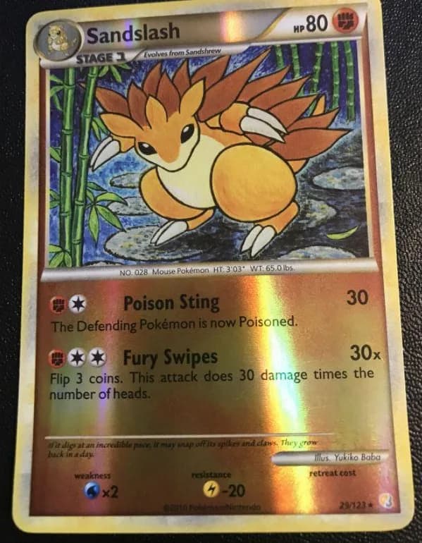 Sandslash reverse holo card front, HeartGold & SoulSilver 29/123