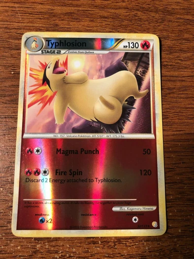 Typhlosion reverse holo card front, HeartGold & SoulSilver 32/123