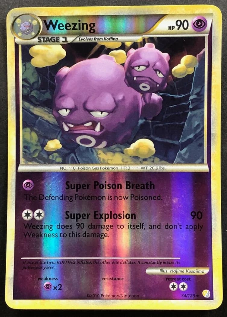 Weezing reverse holo card front, HeartGold & SoulSilver 34/123