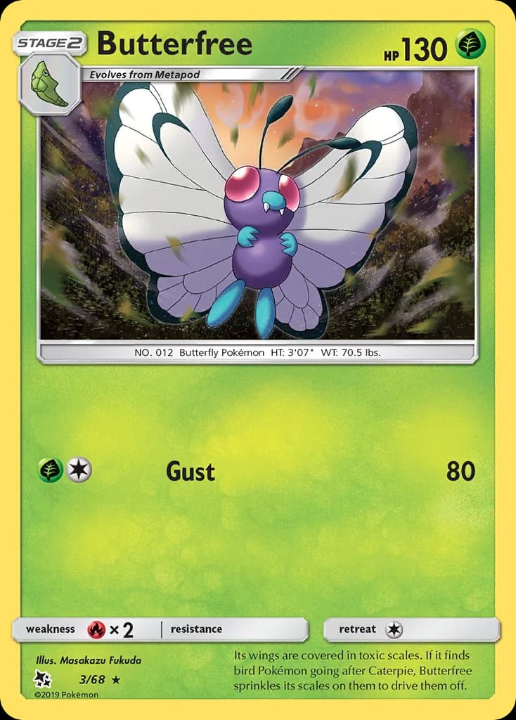 Hidden Fates Butterfree card front, 3/68