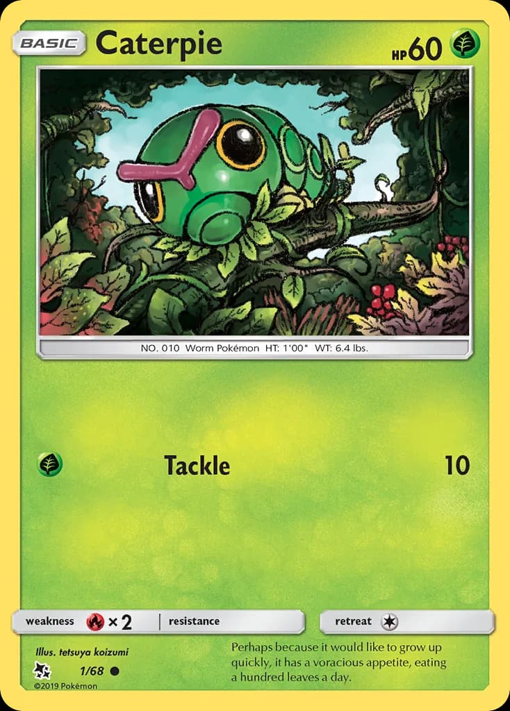 Hidden Fates Caterpie card front, 1/68