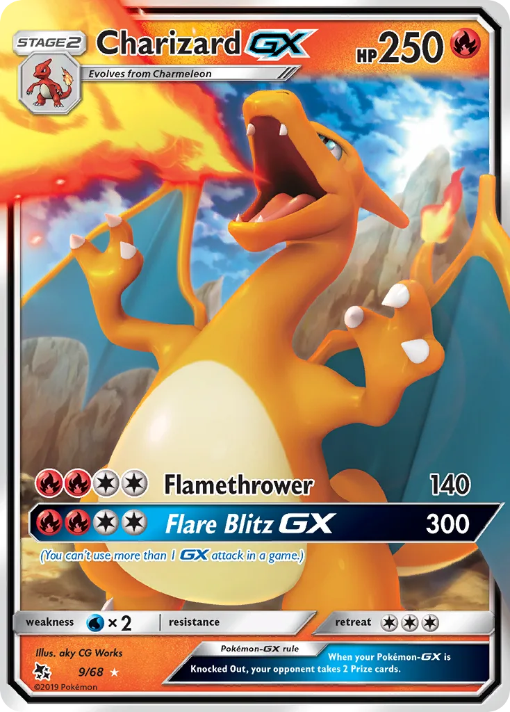 Hidden Fates Charizard GX card front, 9/68