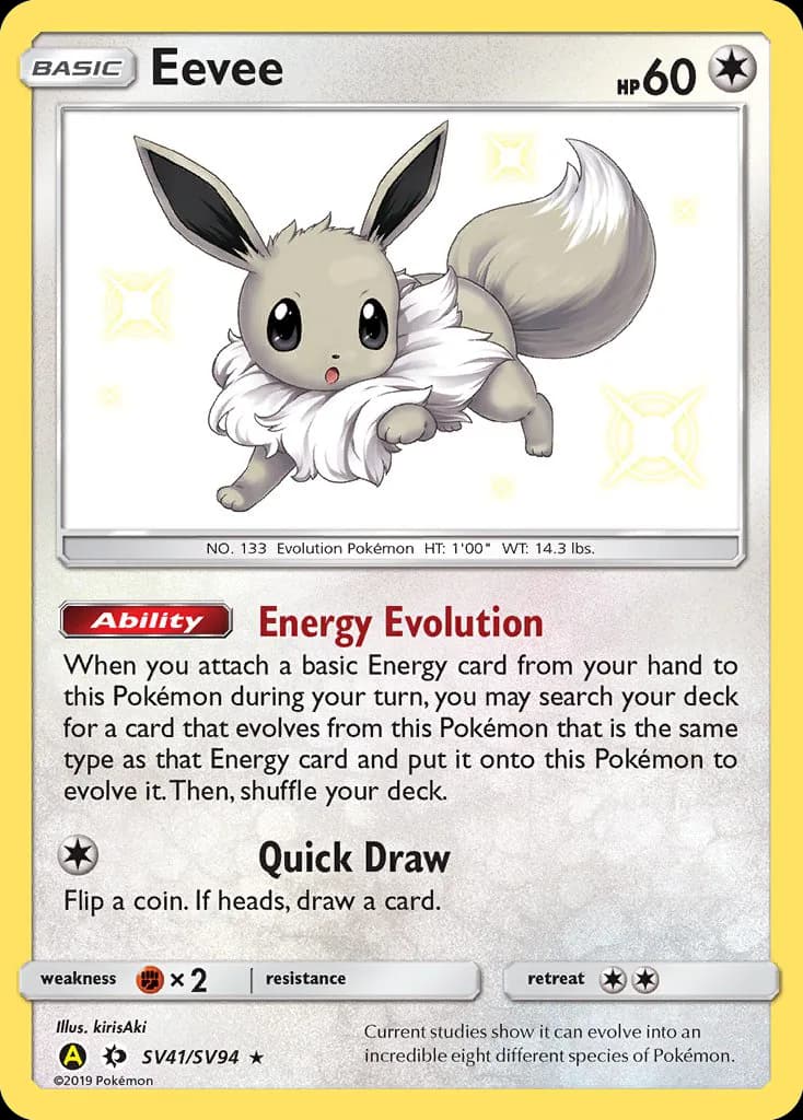 Hidden Fates Eevee card front, SV41/SV094