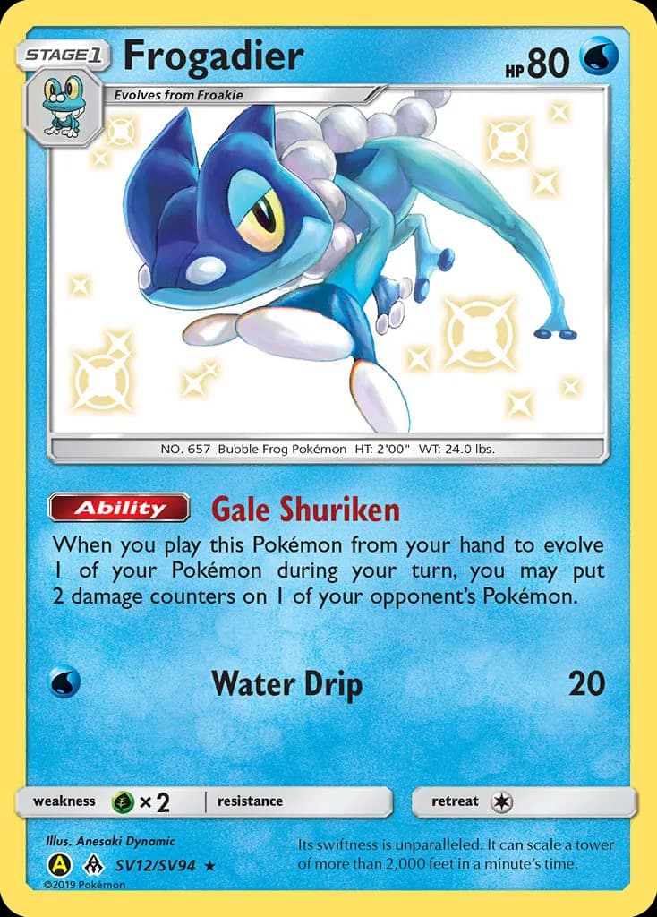 Hidden Fates Frogadier card front, SV12/SV094