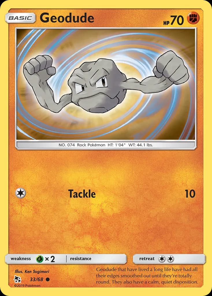 Hidden Fates Geodude card front, 33/68