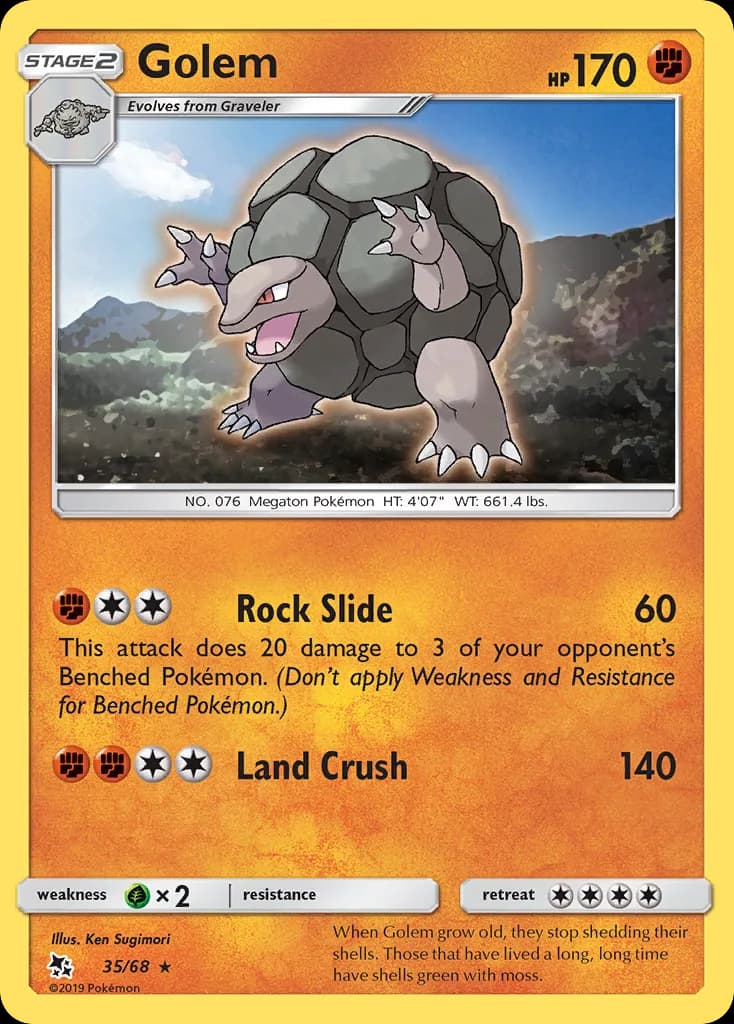 Golem, Hidden Fates 35/68, English non-holo base-card reference; reverse-holo finish is not shown