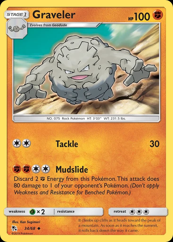 Hidden Fates Graveler card front, 34/68