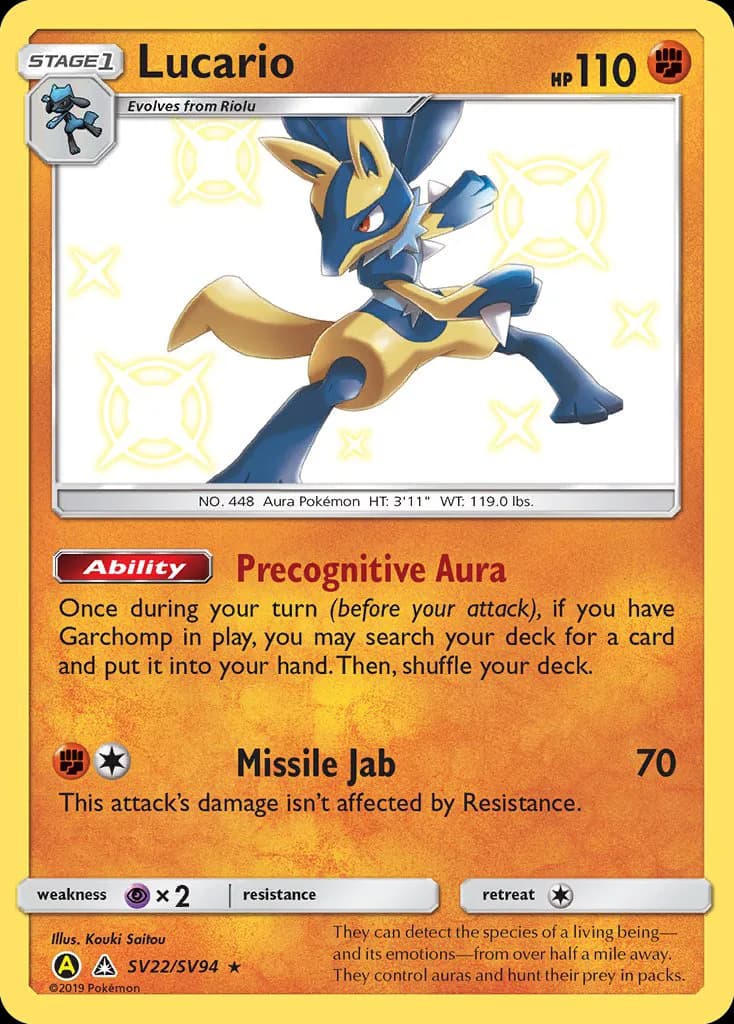 Lucario card front, Hidden Fates SV22/SV094