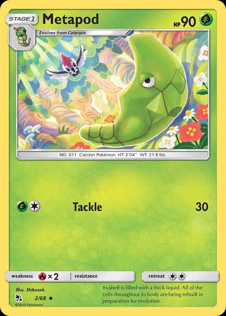 Hidden Fates Metapod card front, 2/68