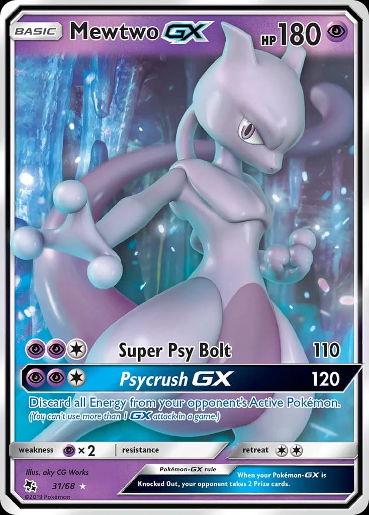 Mewtwo-GX card front, Hidden Fates 31/68