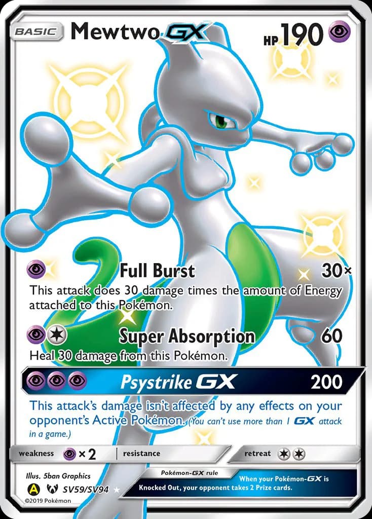 Mewtwo-GX card front, Hidden Fates SV59/SV094
