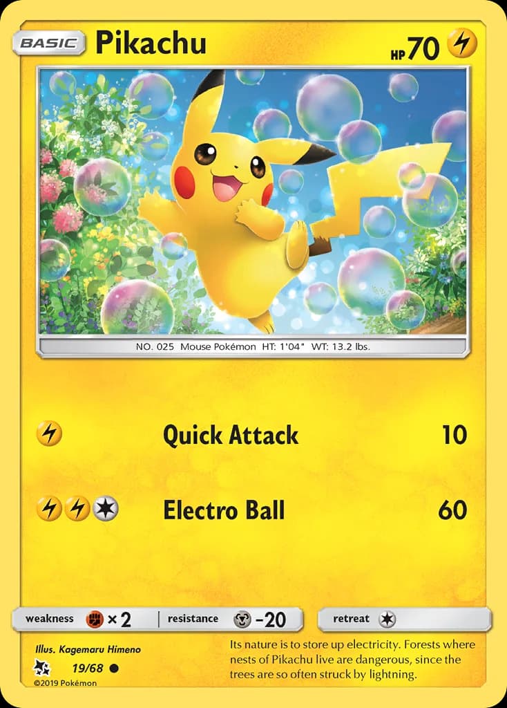 Hidden Fates Pikachu card front, 19/68