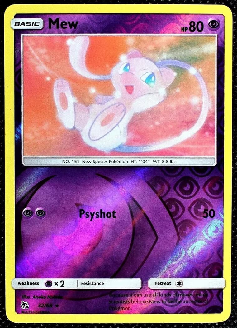 Mew reverse holo card front, Hidden Fates 32/68