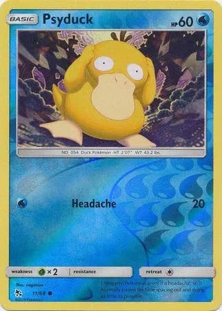 Psyduck reverse holo card front, Hidden Fates 11/68