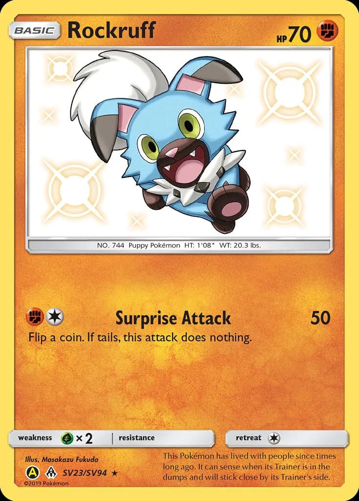 Hidden Fates Rockruff card front, SV23/SV094