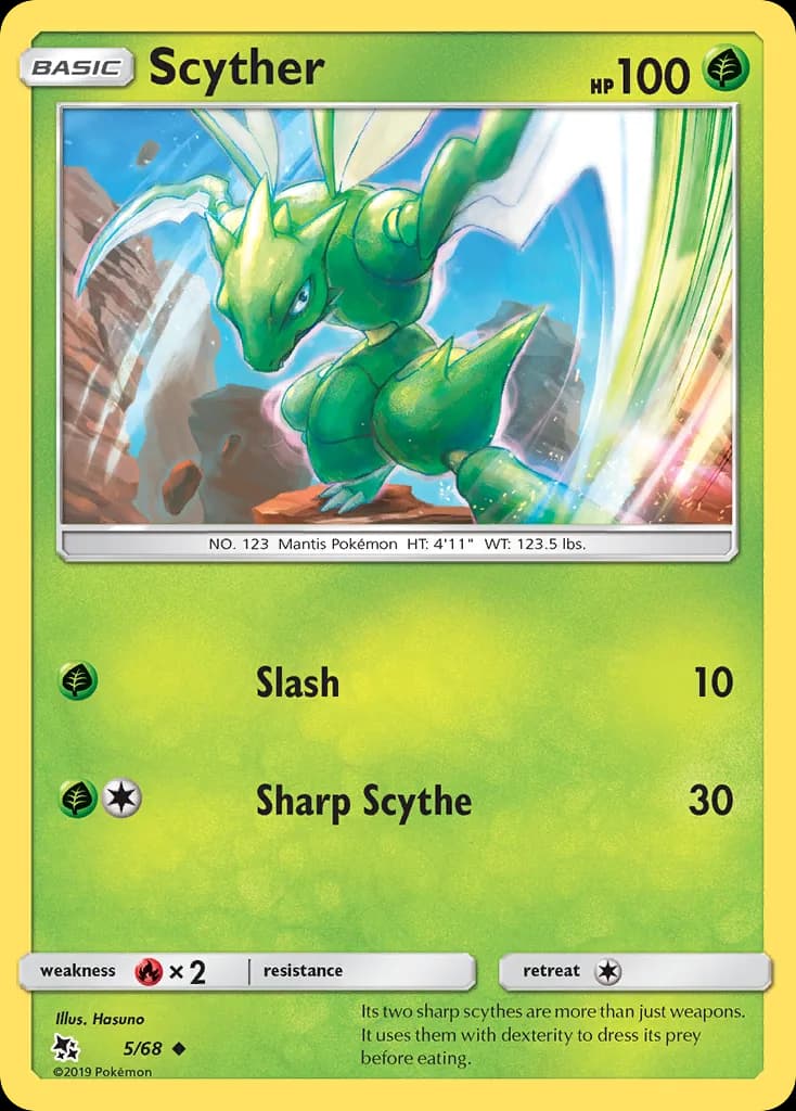Hidden Fates Scyther card front, 5/68