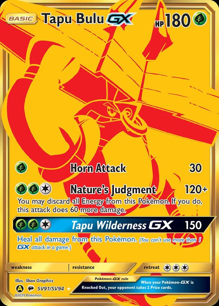 Hidden Fates Tapu Bulu-GX card front, SV91/SV094