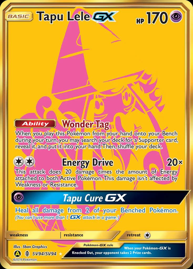 Hidden Fates Tapu Lele-GX card front, SV94/SV094