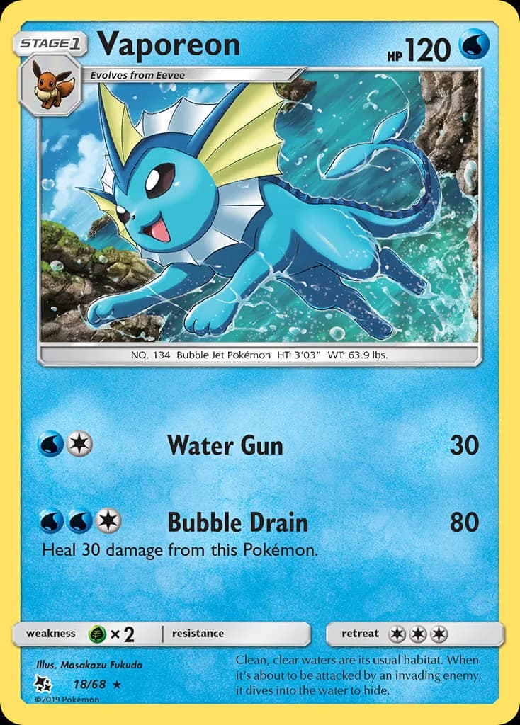 Vaporeon card front, Hidden Fates 18/68