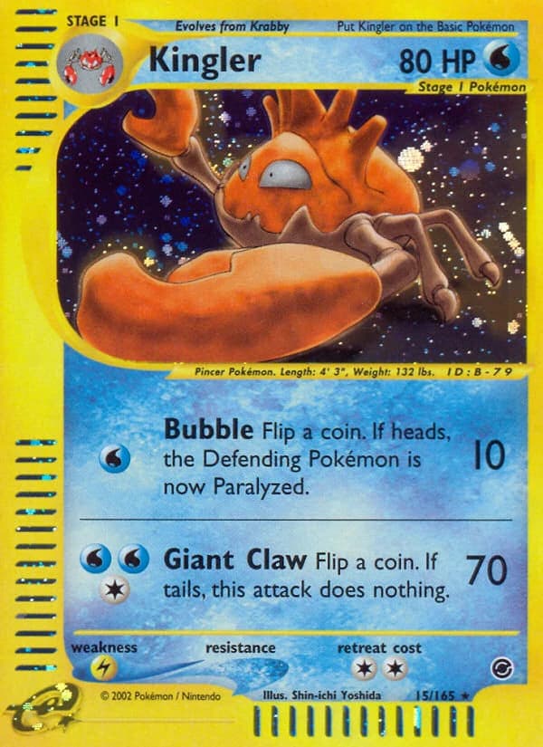 Kingler, Expedition Base Set 15/165, English standard printing card front