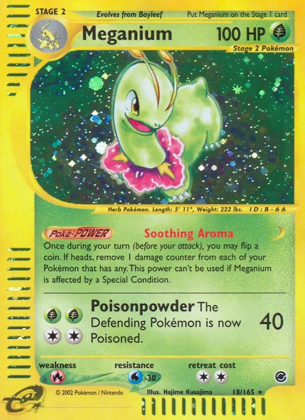 Meganium, Expedition Base Set 18/165, English standard printing card front
