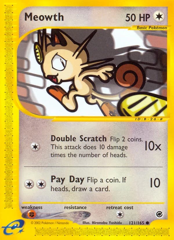 Meowth, Expedition Base Set 121/165, English standard printing card front