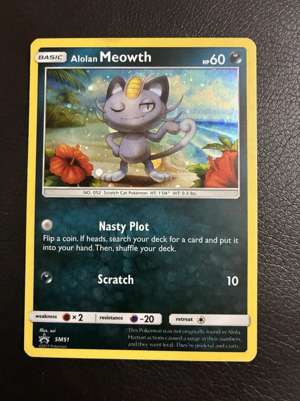 Alolan Meowth, SM Black Star Promos SM51, English holo card front reference photograph