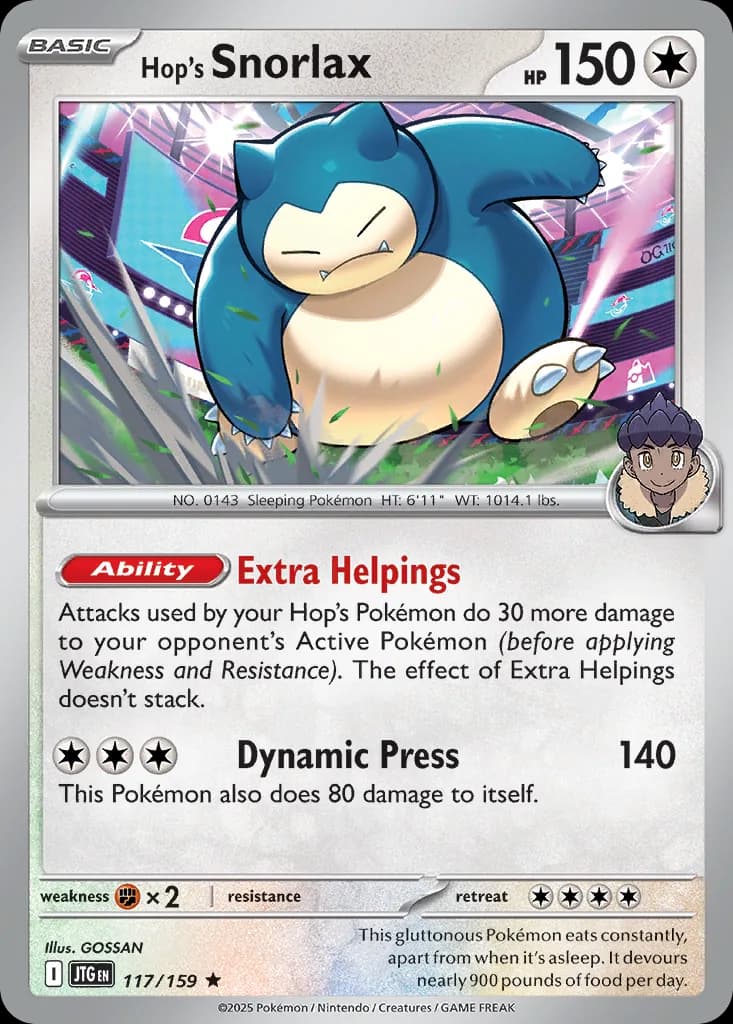 Journey Together Hop's Snorlax card front, 117/159