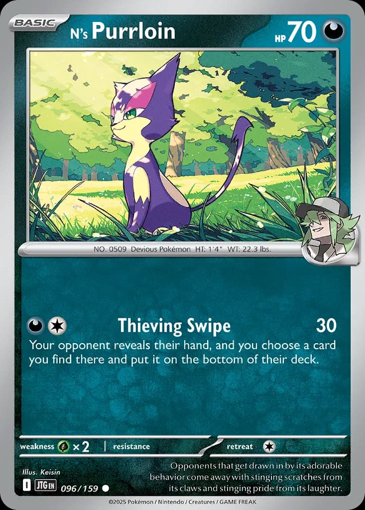 Journey Together N's Purrloin card front, 96/159