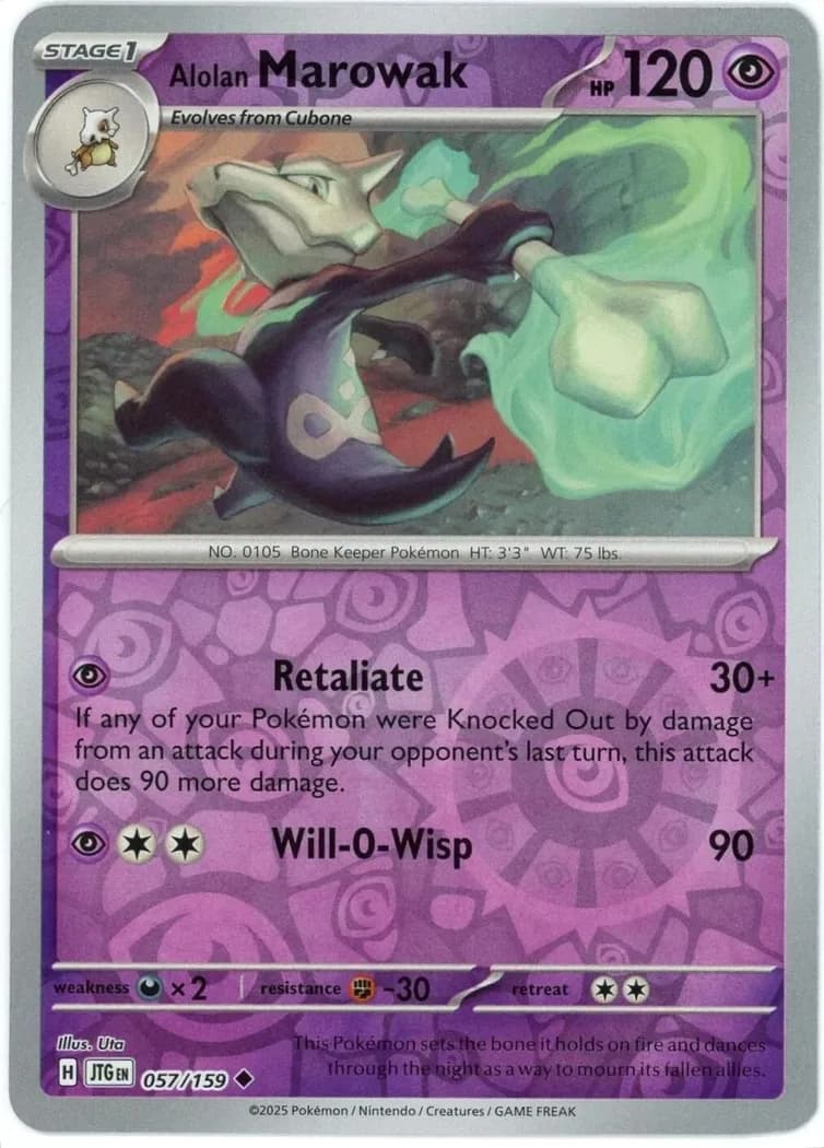 Alolan Marowak reverse holo card front, Journey Together 57/159