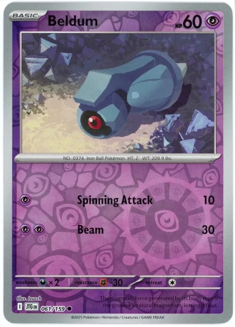 Beldum reverse holo card front, Journey Together 61/159