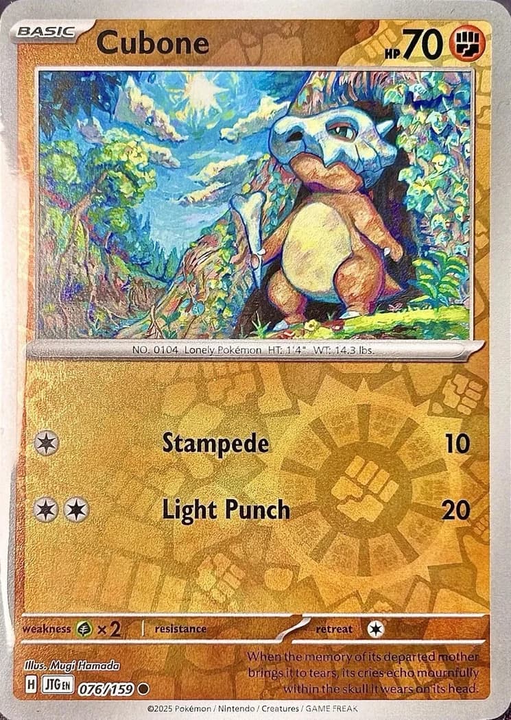 Cubone reverse holo card front, Journey Together 76/159