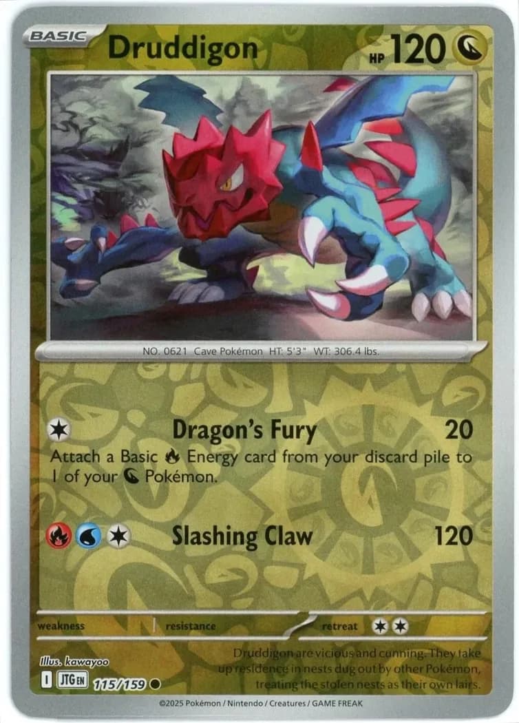Druddigon reverse holo card front, Journey Together 115/159