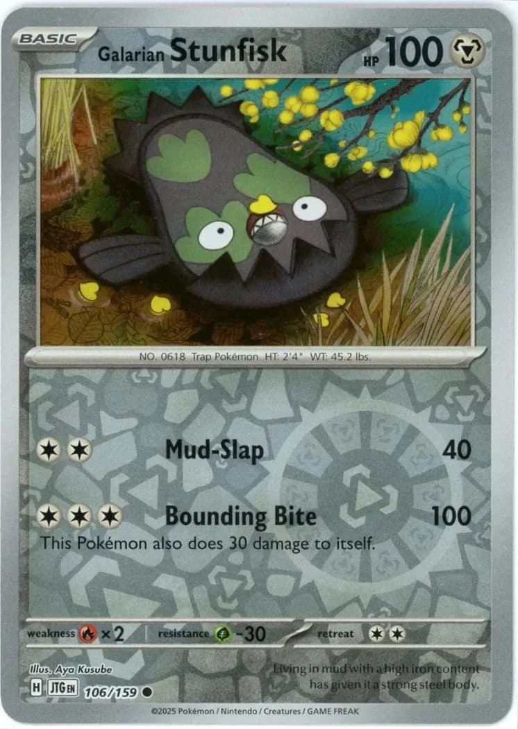 Galarian Stunfisk reverse holo card front, Journey Together 106/159