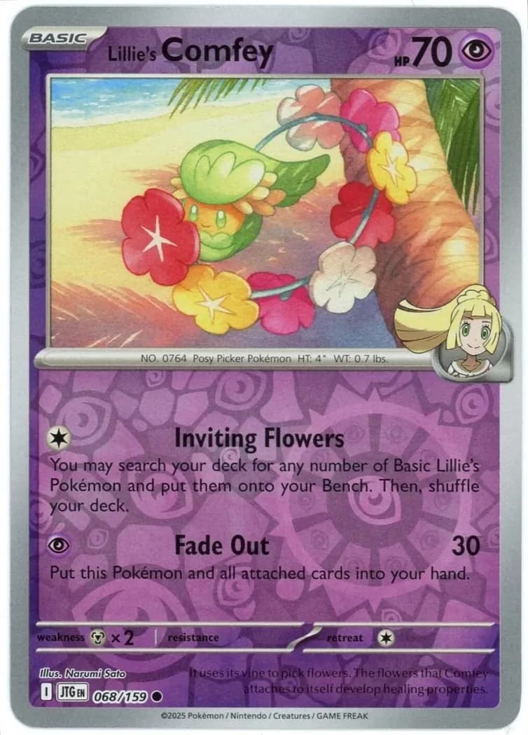 Lillie's Comfey reverse holo card front, Journey Together 68/159