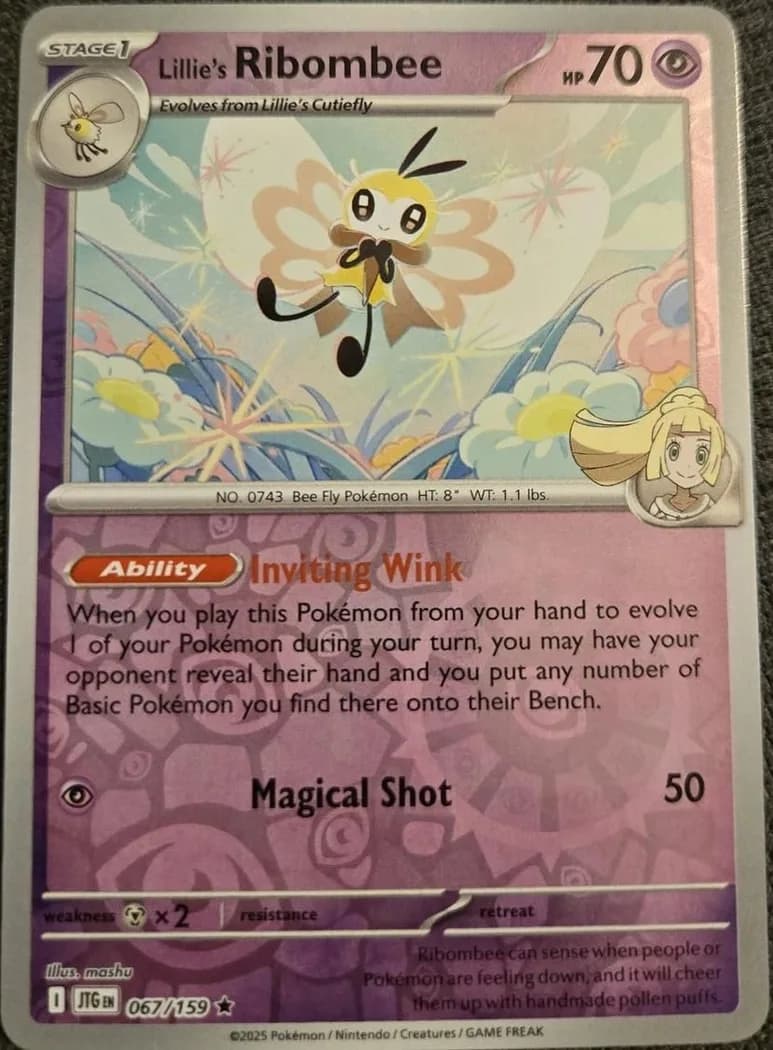 Lillie's Ribombee reverse holo card front, Journey Together 67/159
