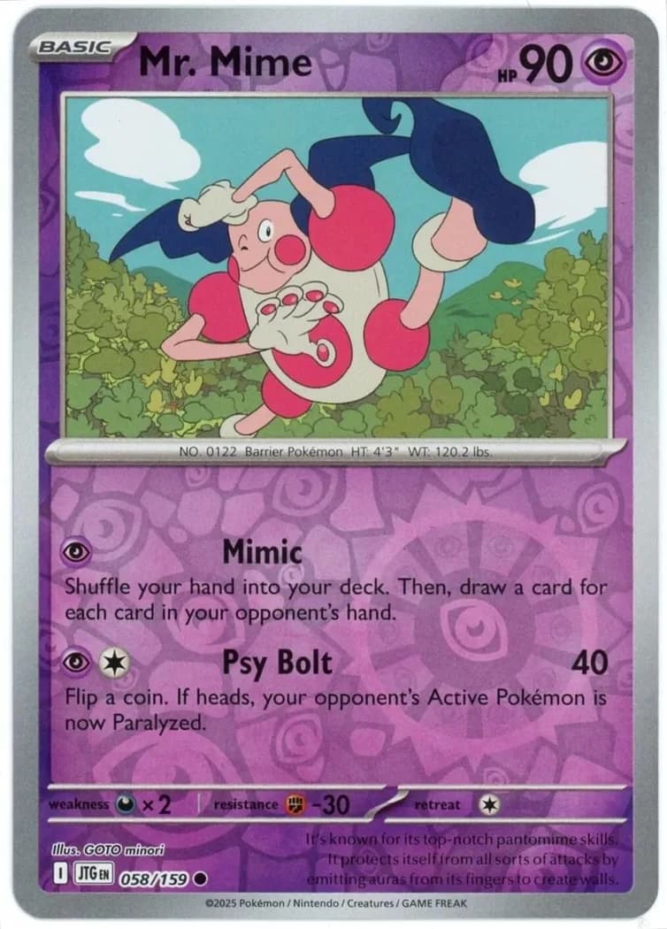 Mr. Mime reverse holo card front, Journey Together 58/159