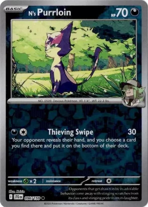 N's Purrloin reverse holo card front, Journey Together 96/159