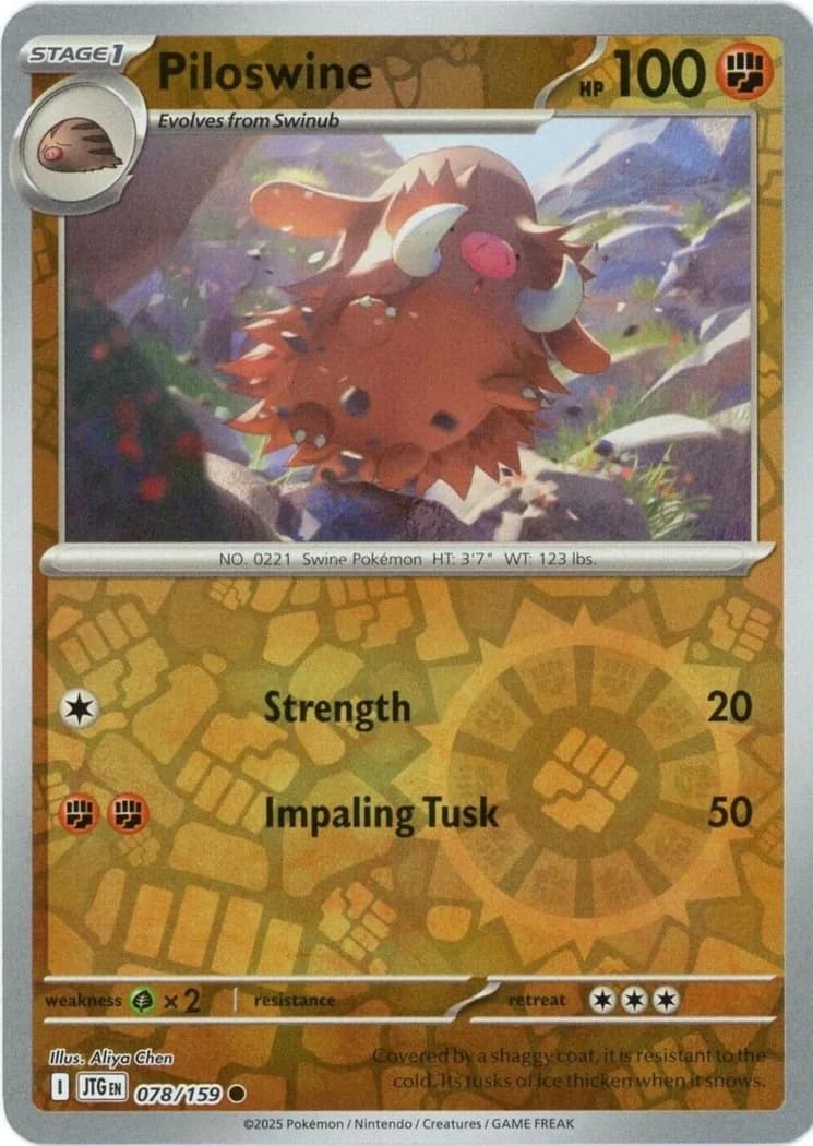Piloswine reverse holo card front, Journey Together 78/159