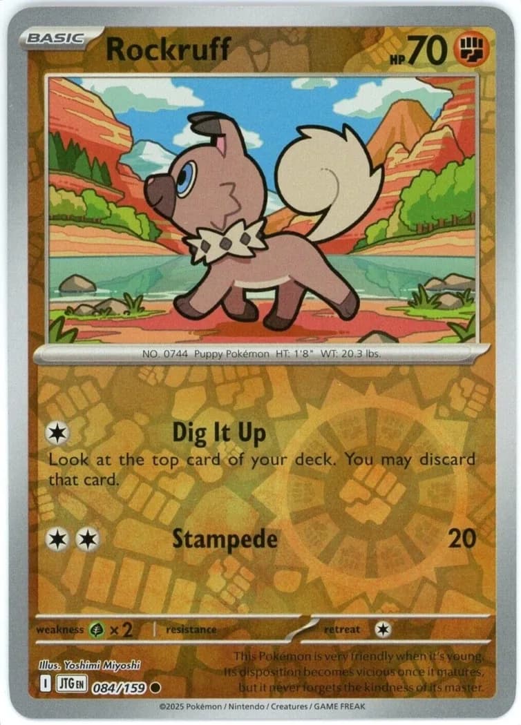 Rockruff reverse holo card front, Journey Together 84/159