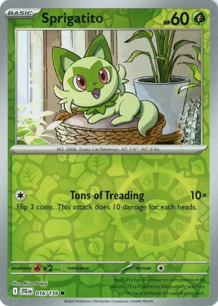 Sprigatito reverse holo card front, Journey Together 16/159