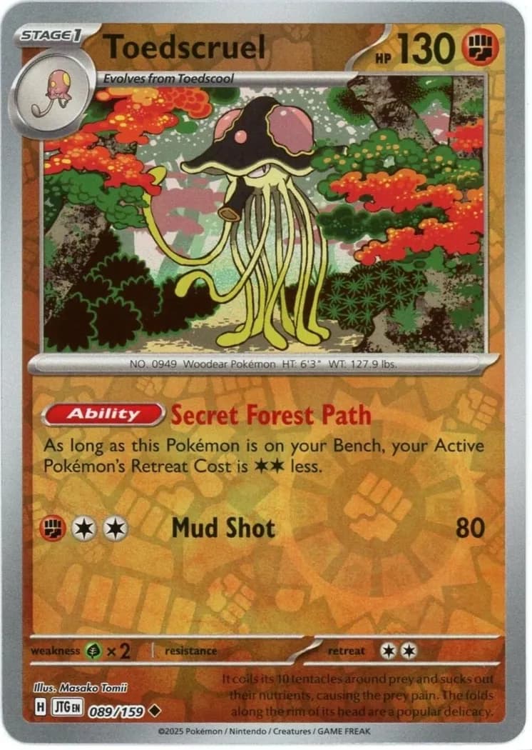 Toedscruel reverse holo card front, Journey Together 89/159
