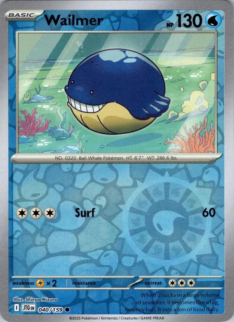 Wailmer reverse holo card front, Journey Together 40/159