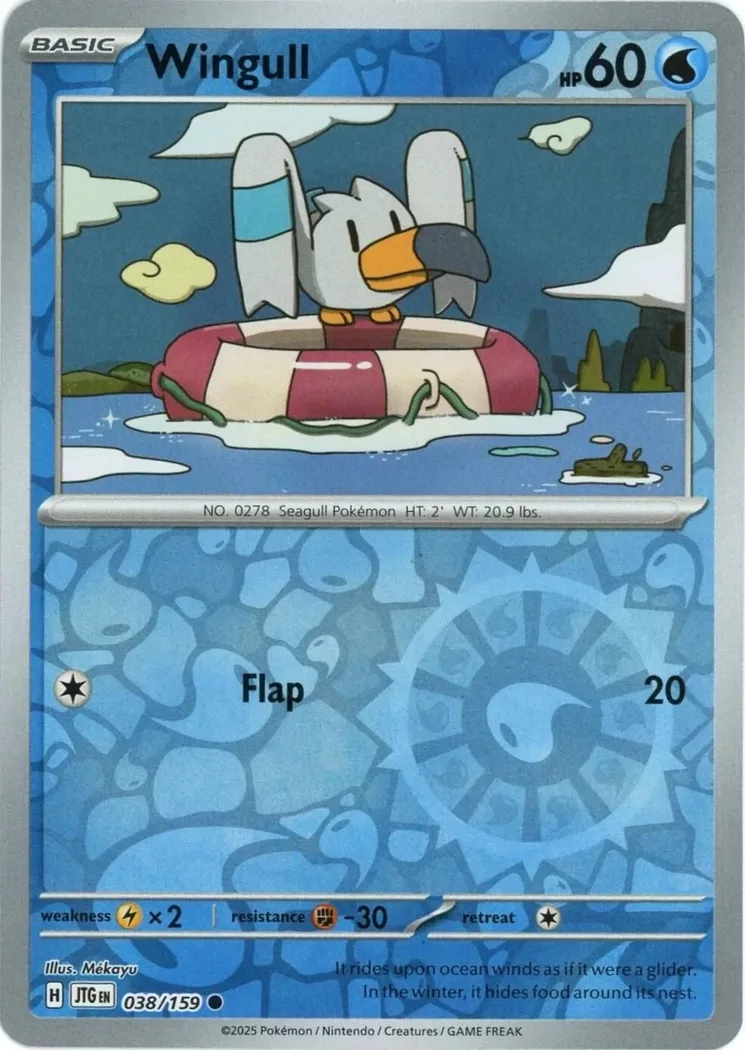 Wingull reverse holo card front, Journey Together 38/159