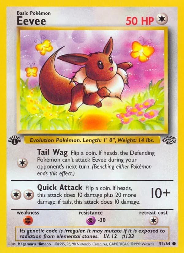 1st Edition Eevee card front, Jungle 51/64