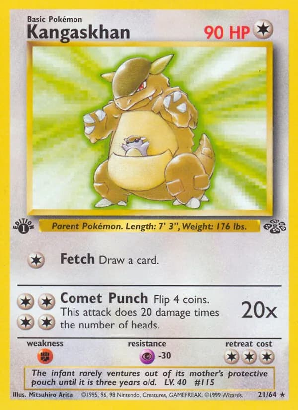 1st Edition Kangaskhan card front, Jungle 21/64