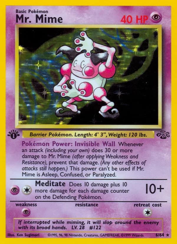 1st Edition Mr. Mime card front, Jungle 6/64