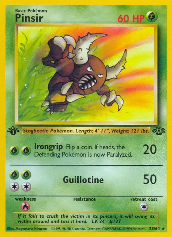 1st Edition Pinsir card front, Jungle 25/64