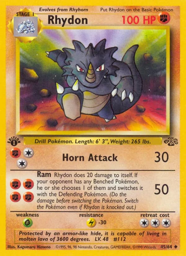 1st Edition Rhydon card front, Jungle 45/64