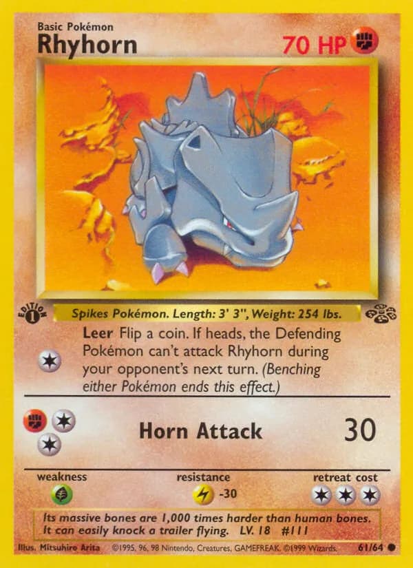 1st Edition Rhyhorn card front, Jungle 61/64